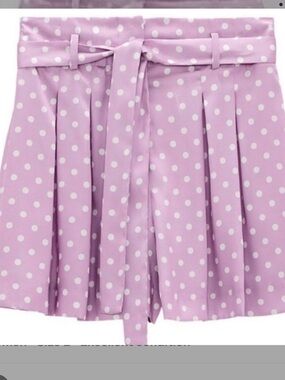 Zara Lilac and White Polka Dot Pleated Shorts with Belt